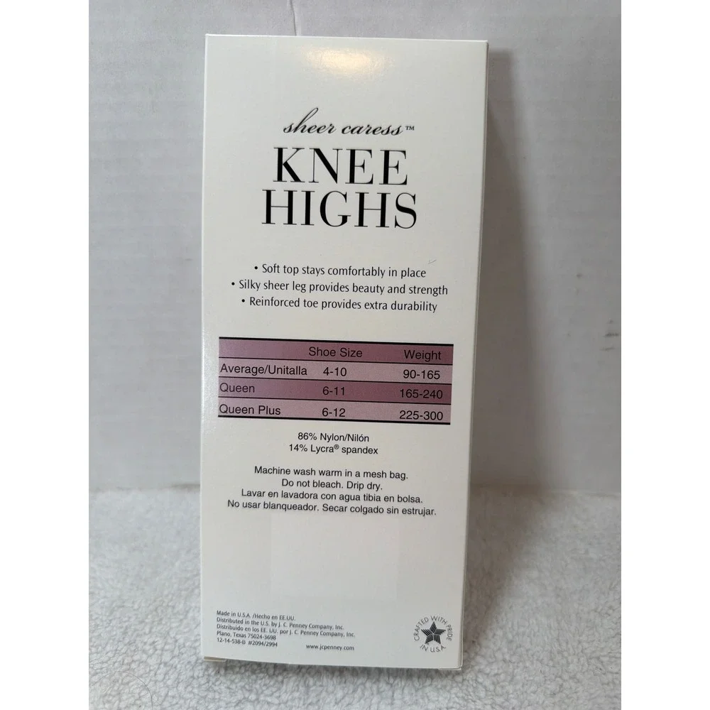 NOS JCPenney Knee Highs Womens Average Bone Sheer Caress 3 Pairs‎ Reinforced Toe